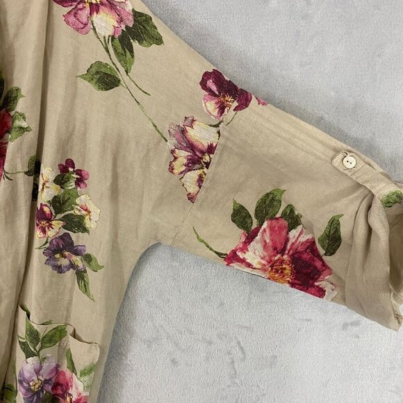 Coral Bay Floral Oversized Linen Open Front Jacket PM Petite Medium Beach Beige - Picture 11 of 16